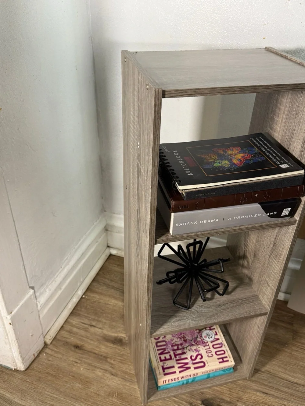 Modern 3-Tier Narrow Bookshelf | Gray Wood Storage Shelf | Small Space Organizer
